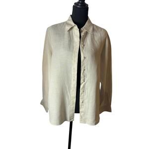 Talbots Petites 100% Irish Linen Button Up Shirt Beige Ivory Size 12P Classic